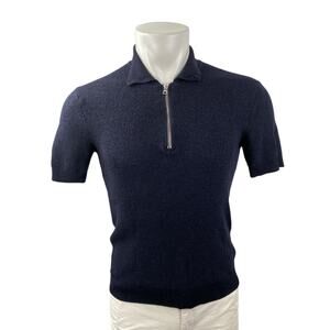 Orlebar Brown 100% Merino Wool Men's Blue Collared Short Sleeve Polo Shirt Top S